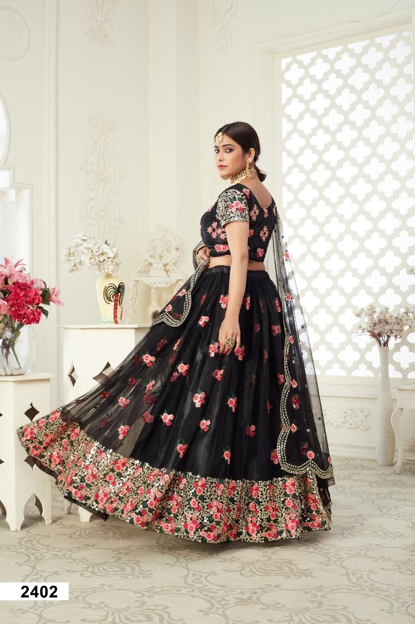 aawiya official  inaayat  vol 12402 Black butterfly net regal look lehenga single