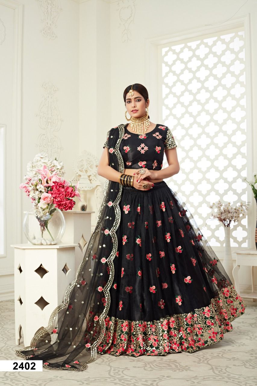 aawiya official  inaayat  vol 12402 Black butterfly net regal look lehenga single