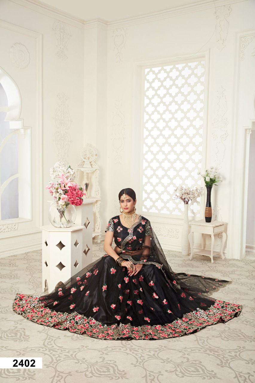 aawiya official  inaayat  vol 12402 Black butterfly net regal look lehenga single