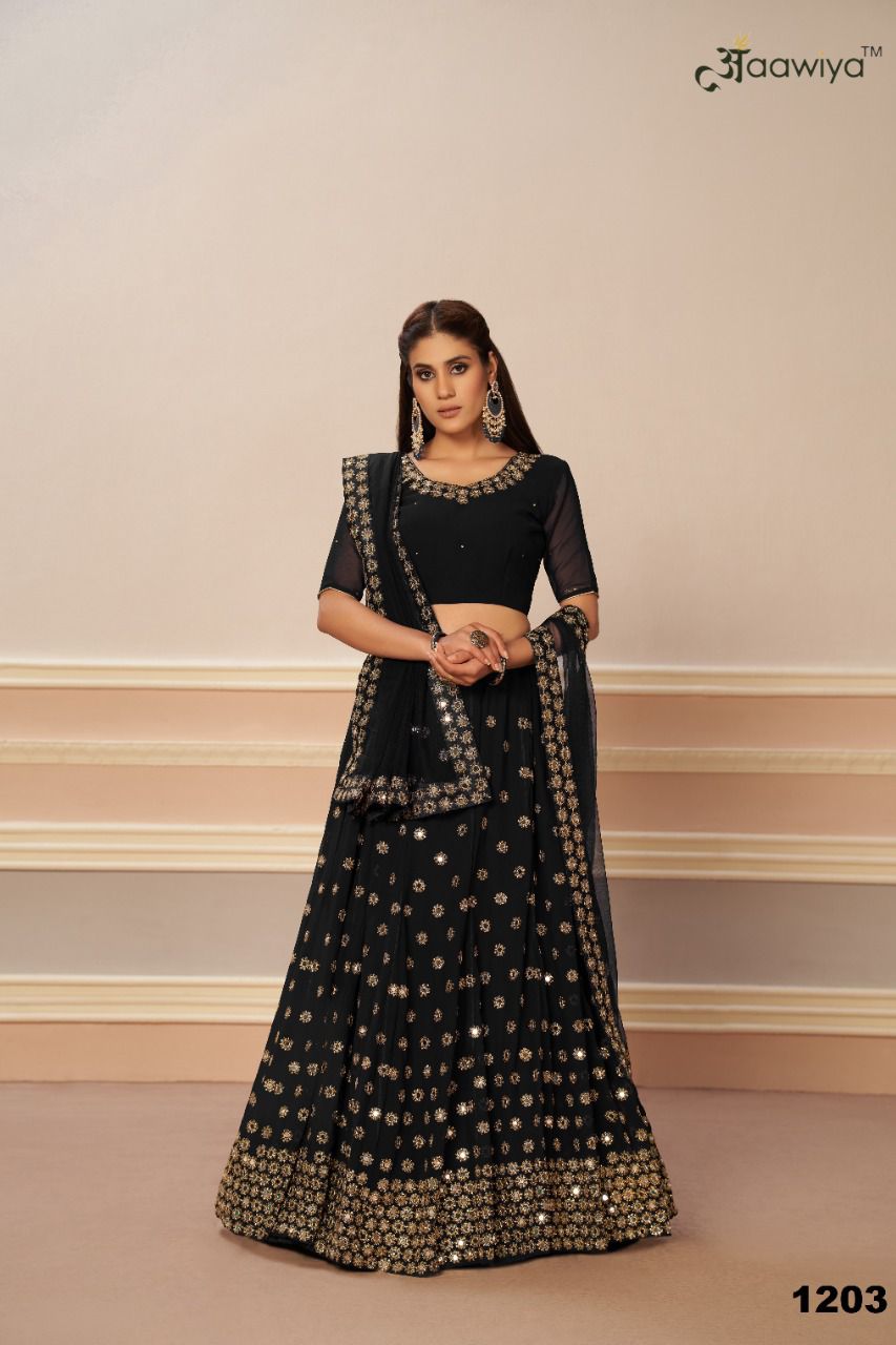 aawiya official 1203 Black mirror regal look lehenga catalog