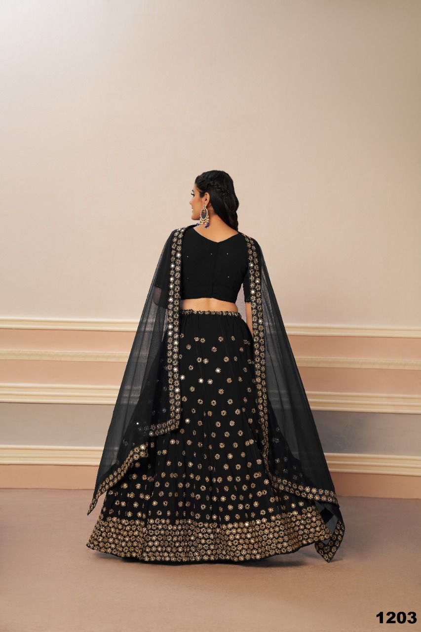 aawiya official 1203 Black mirror regal look lehenga catalog