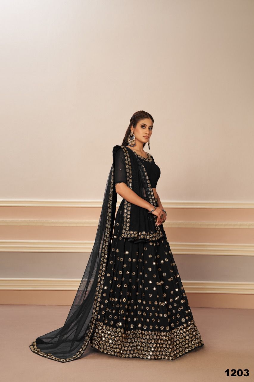 aawiya official 1203 Black mirror regal look lehenga catalog