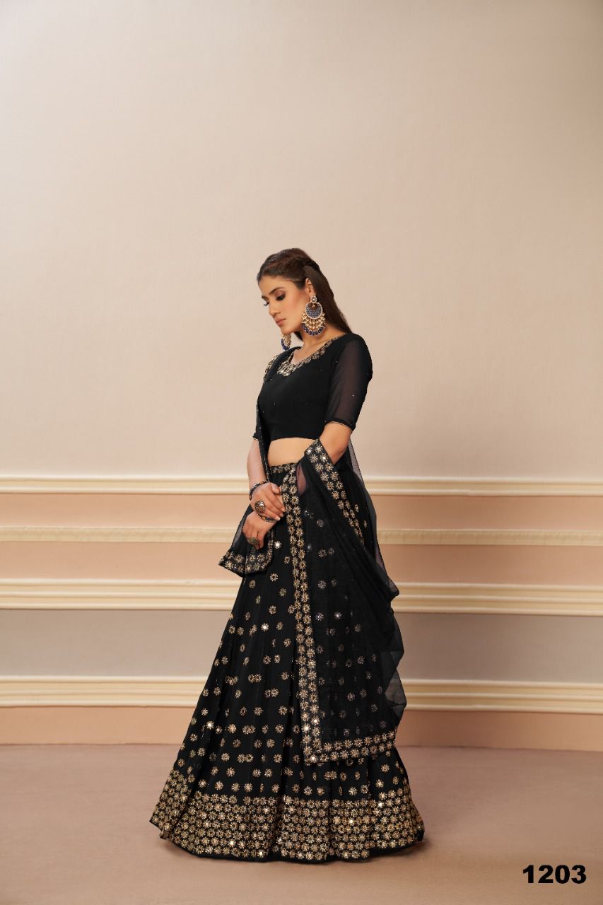 aawiya official 1203 Black mirror regal look lehenga catalog