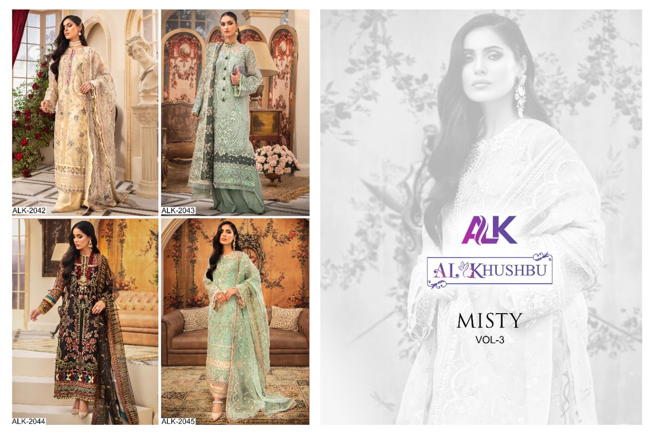 al khushbu misty vol 3 georgette fancy look salwar suit catalog