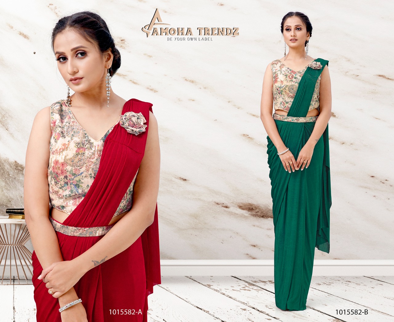 amoha trendz Design No 1015582 Imported Lycra gorgeous look saree catalog