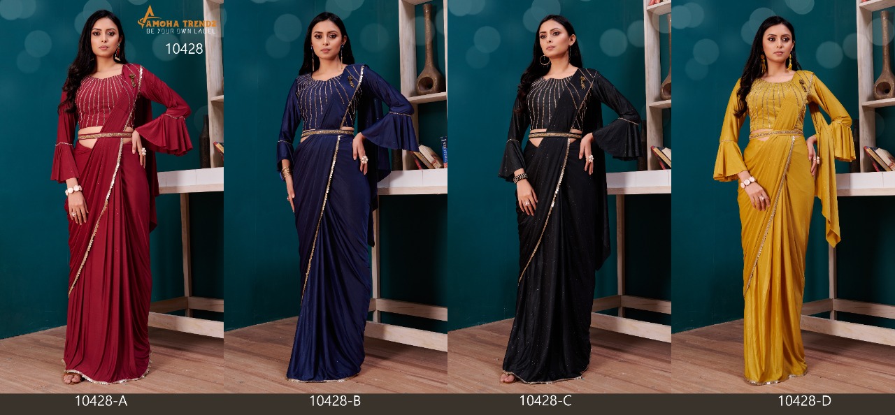 Amoha trendz Design No 10428 Imported Lycra gorgeous look saree catalog