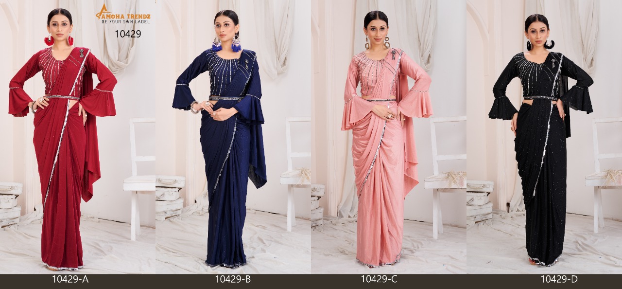 amoha trendz Design No 10429  Imported Lycra gorgeous look saree catalog