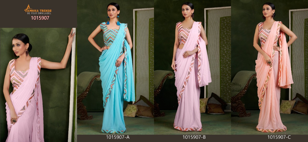 amoha trenza d no 1015907 georgette festive look saree catalog