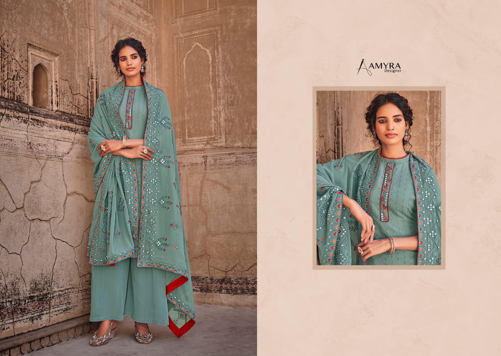 amyra designer dream georgette graceful look salwar suit catalog