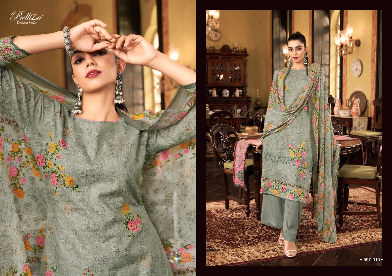 beliza designer studio eva cotton linen innovative print salwar suit catalog