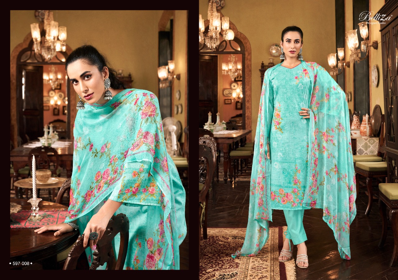 beliza designer studio eva cotton linen innovative print salwar suit catalog