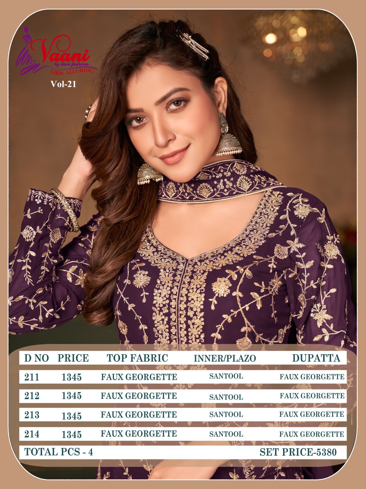 dani vaani vol 21 georgette Regal look salwar suit catalog