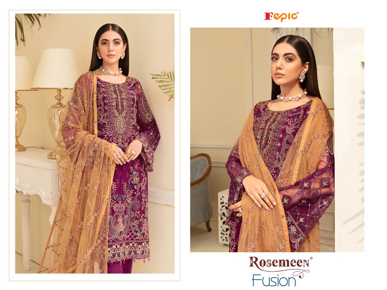 fepic rosemeen fusion georgette regal look salwar suit catalog