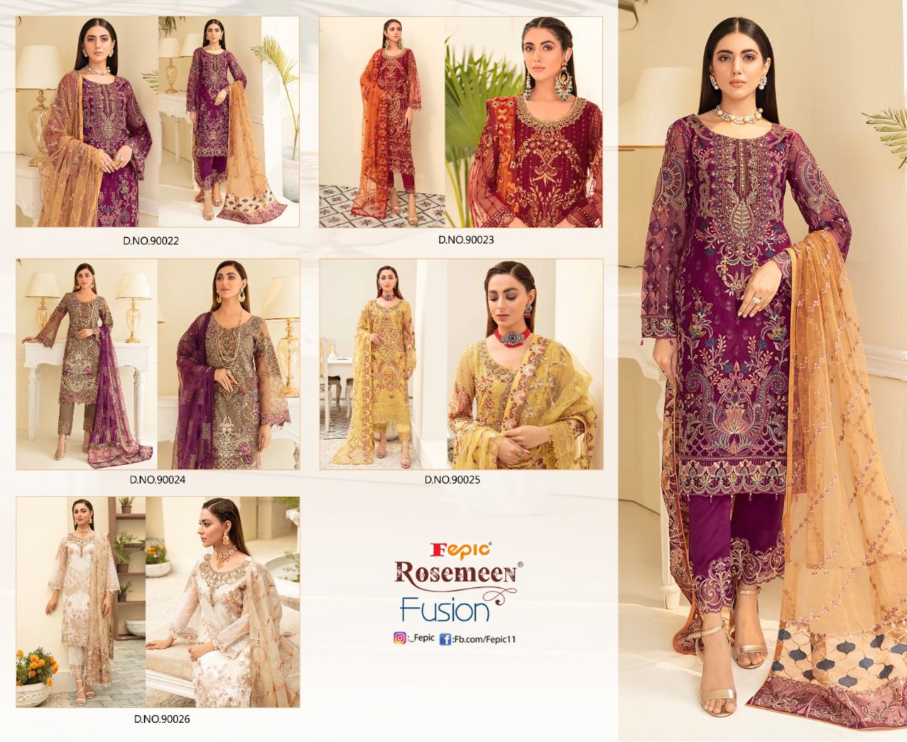 fepic rosemeen fusion georgette regal look salwar suit catalog