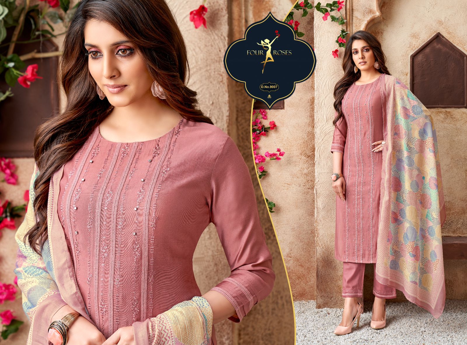 four rose D NO 9007 9008 9009 9010 9011 9012 viscose elegant look top bottom and dupatta catalog