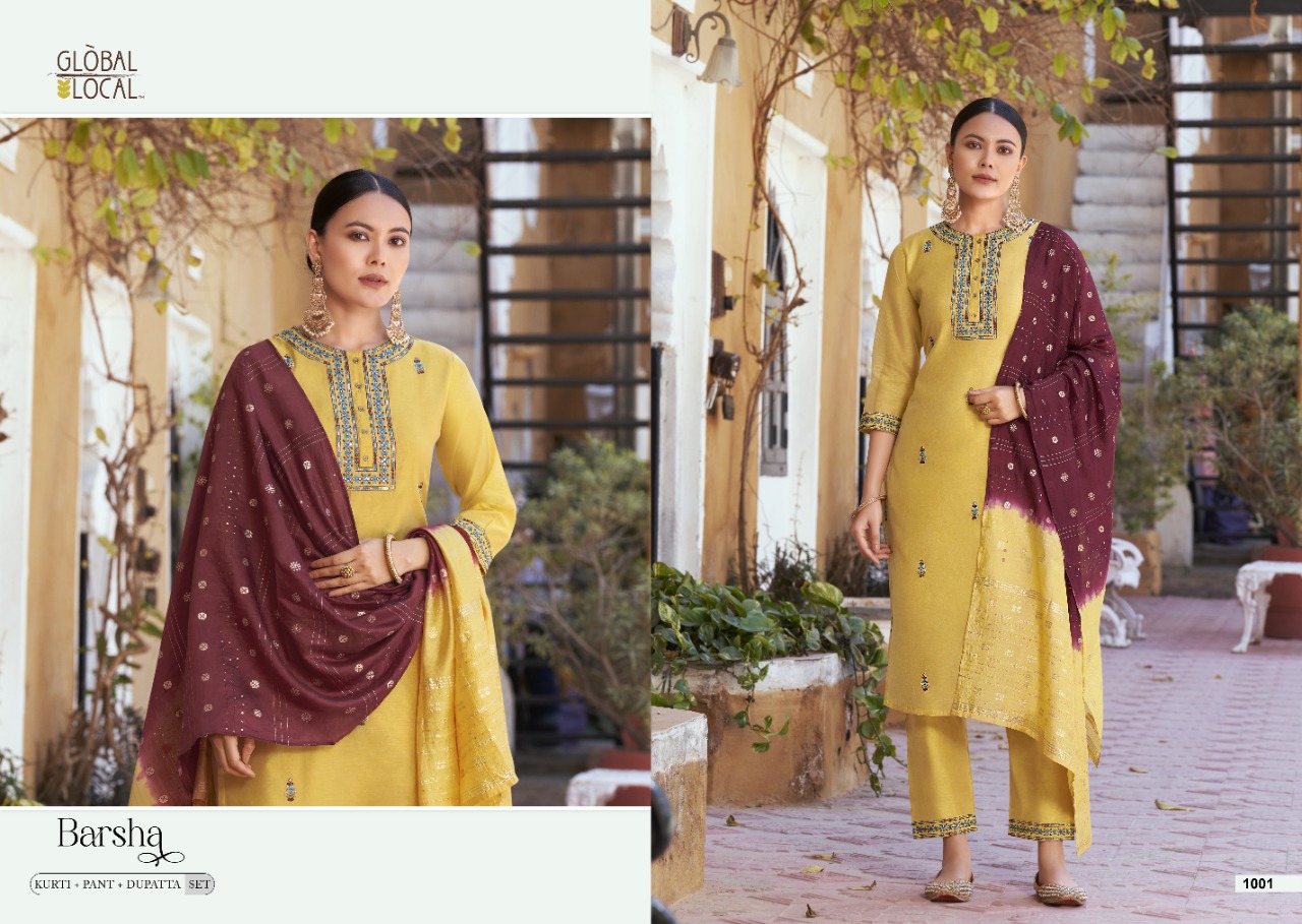 global local Barsha chanderi elegant top with bottom and dupatta catalog