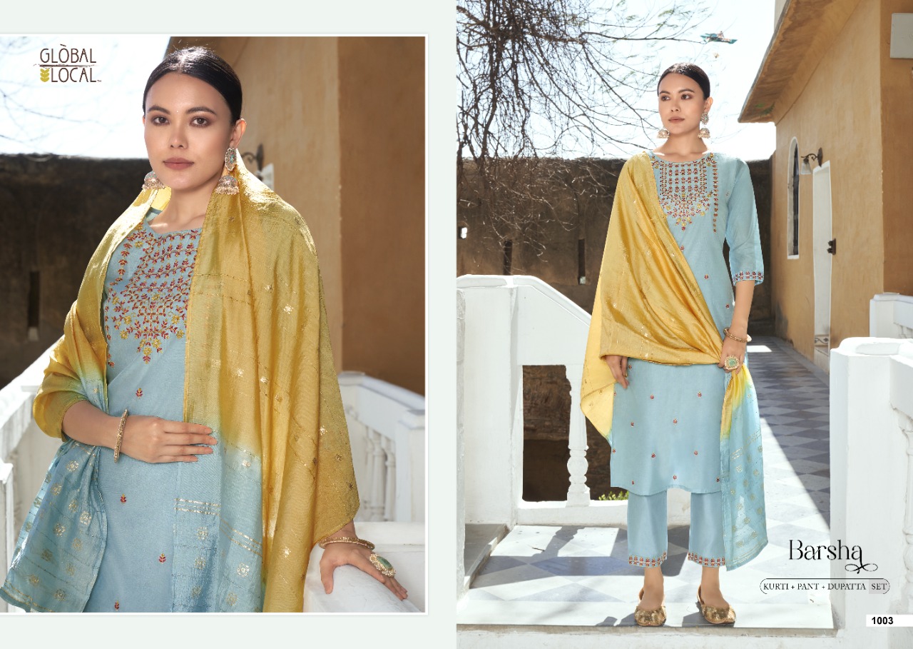 global local Barsha chanderi elegant top with bottom and dupatta catalog