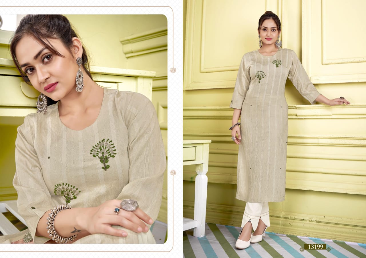 kalaroop by kajree jolly fancy silk decent embroidary look kurti catalog