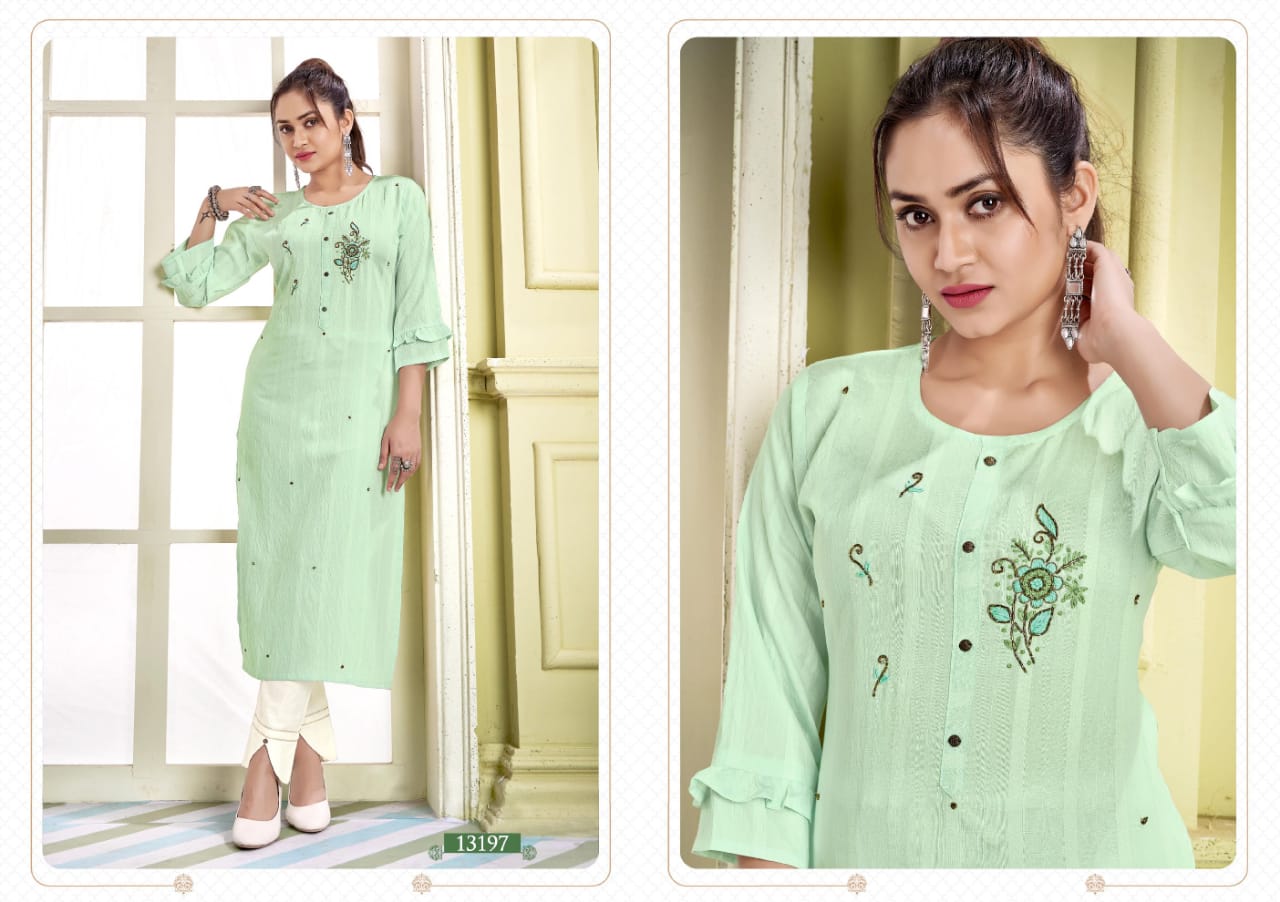 kalaroop by kajree jolly fancy silk decent embroidary look kurti catalog