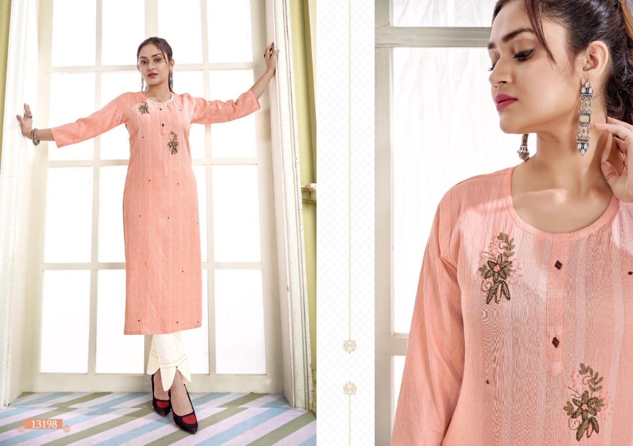 kalaroop by kajree jolly fancy silk decent embroidary look kurti catalog