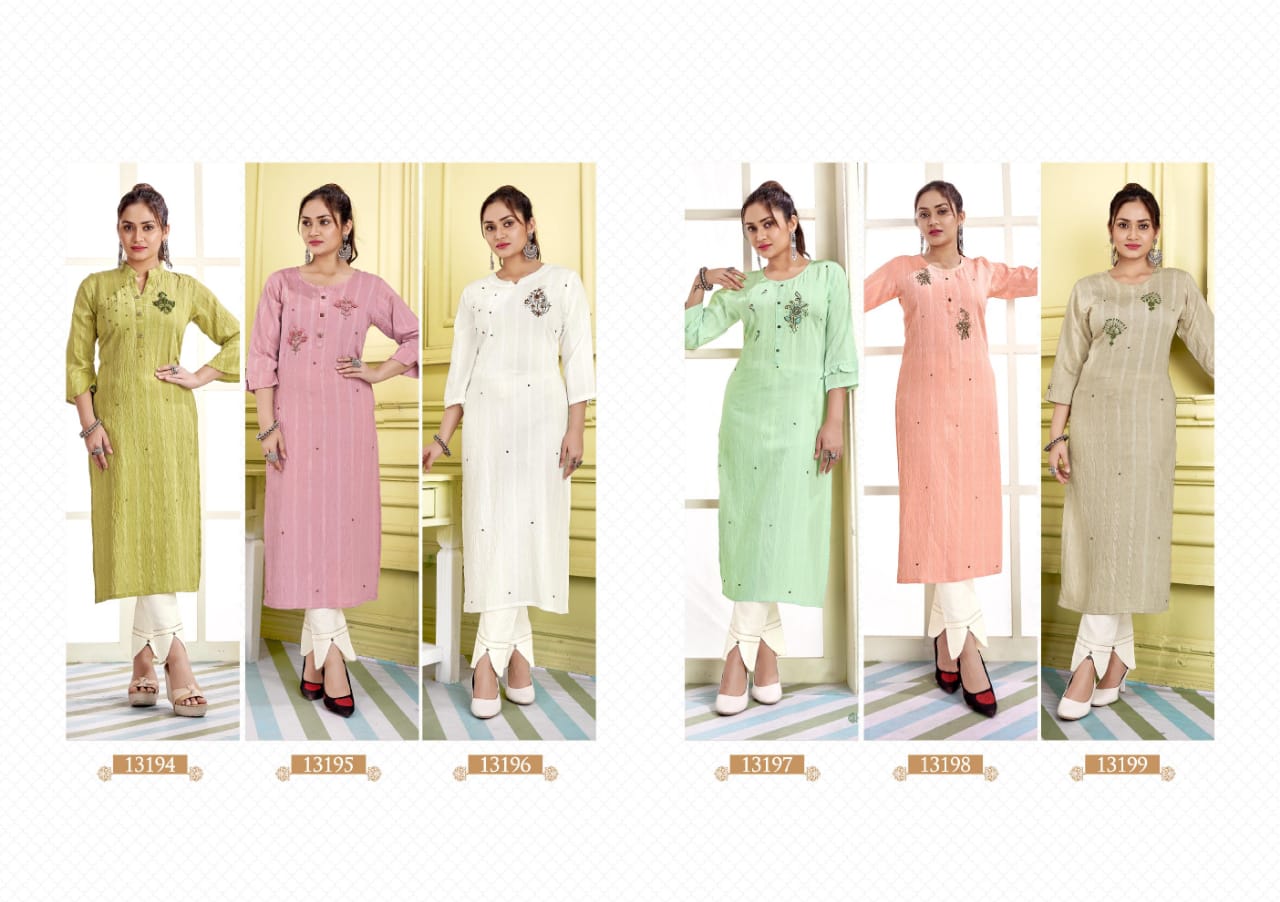 kalaroop by kajree jolly fancy silk decent embroidary look kurti catalog