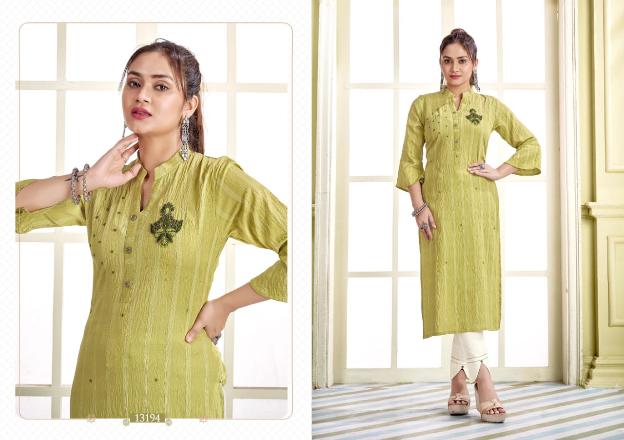 kalaroop by kajree jolly fancy silk decent embroidary look kurti catalog