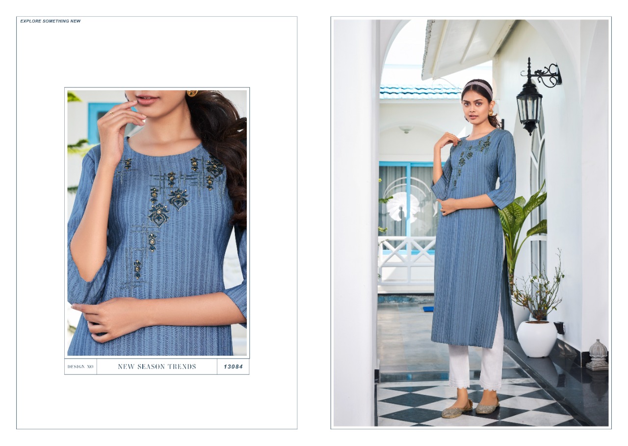 kalaroop by kajree treat rayon decent embroidary look kurti catalog