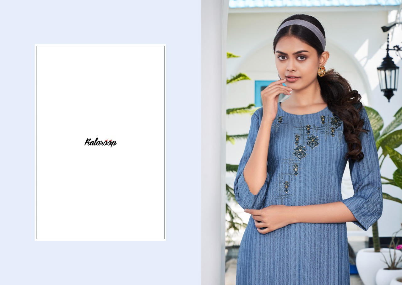 kalaroop by kajree treat rayon decent embroidary look kurti catalog