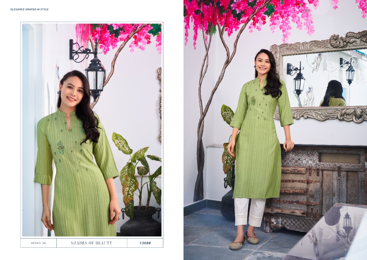 kalaroop by kajree treat rayon decent embroidary look kurti catalog