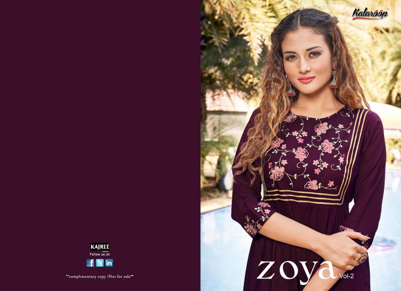 kalaroop by kajree zoya Vol 2 rayon astonishing look kurti catalog