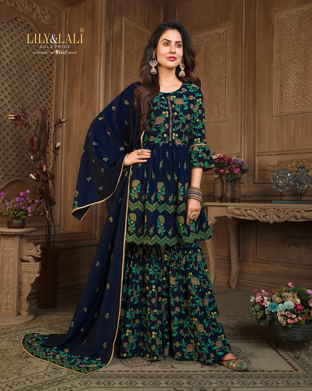 lily and lali elegant prints muslin elegant look top with Gharara and sharara dupatta catalog