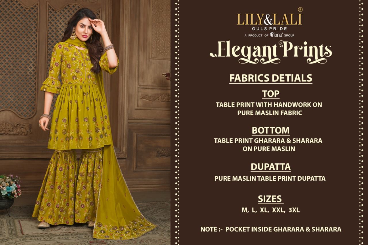 lily and lali elegant prints muslin elegant look top with Gharara and sharara dupatta catalog