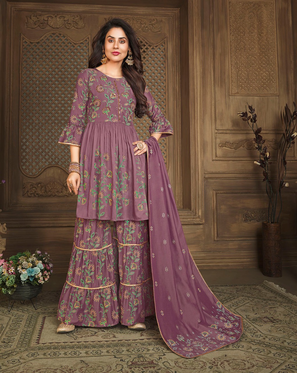 lily and lali elegant prints muslin elegant look top with Gharara and sharara dupatta catalog