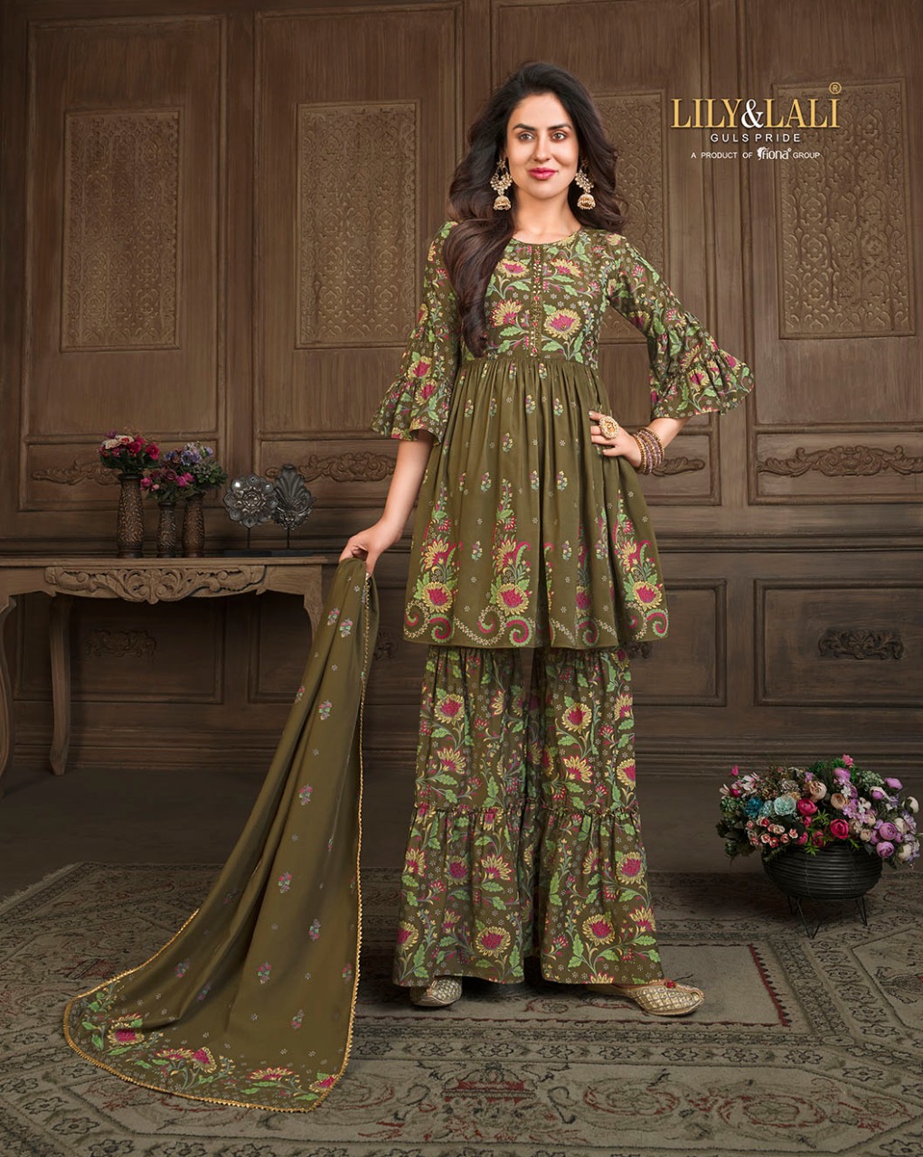 lily and lali elegant prints muslin elegant look top with Gharara and sharara dupatta catalog