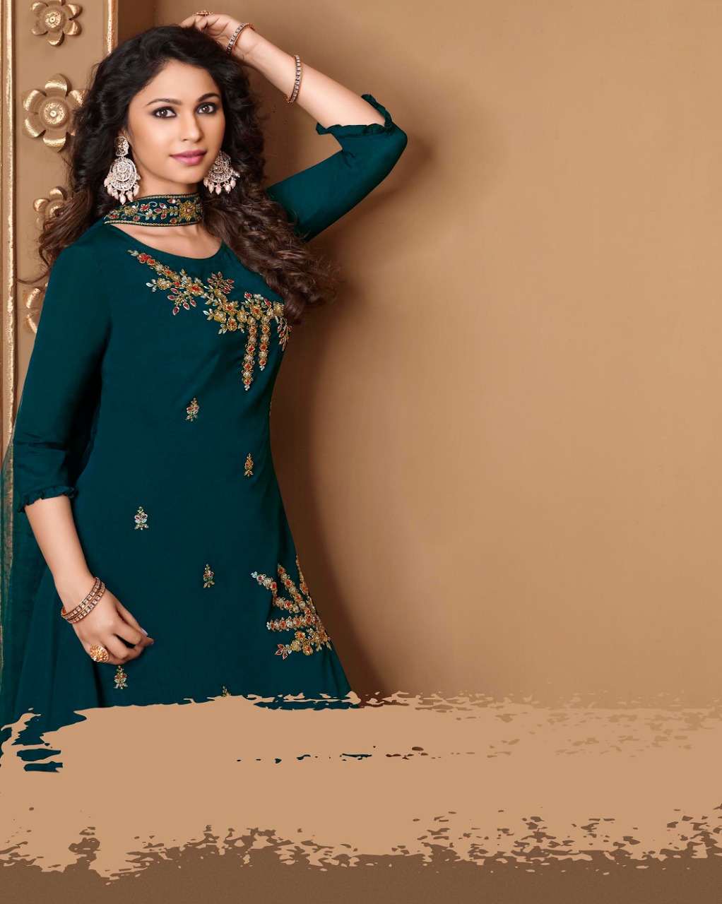 lily and lali glorious chinnon new and modern style top with Gharara and dupatta catalog