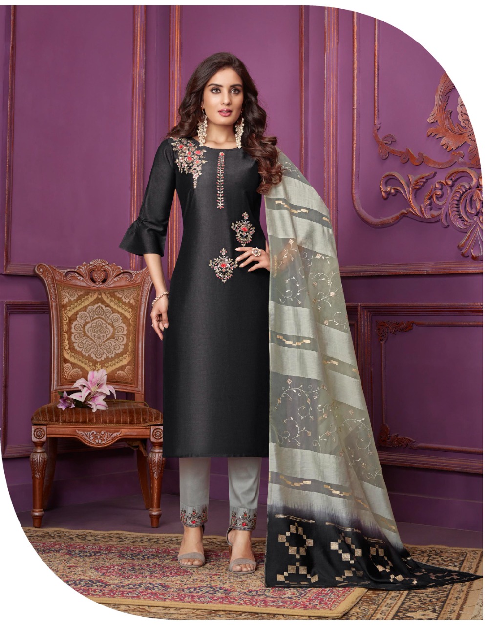 lily and lali magnum Bemberg Silk new and modern style top with bottom and dupatta catalog