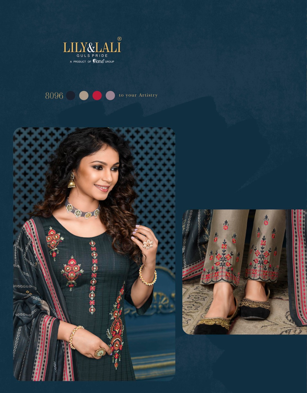 lily and lali meher viscose festive look top with bottom and dupatta catalog