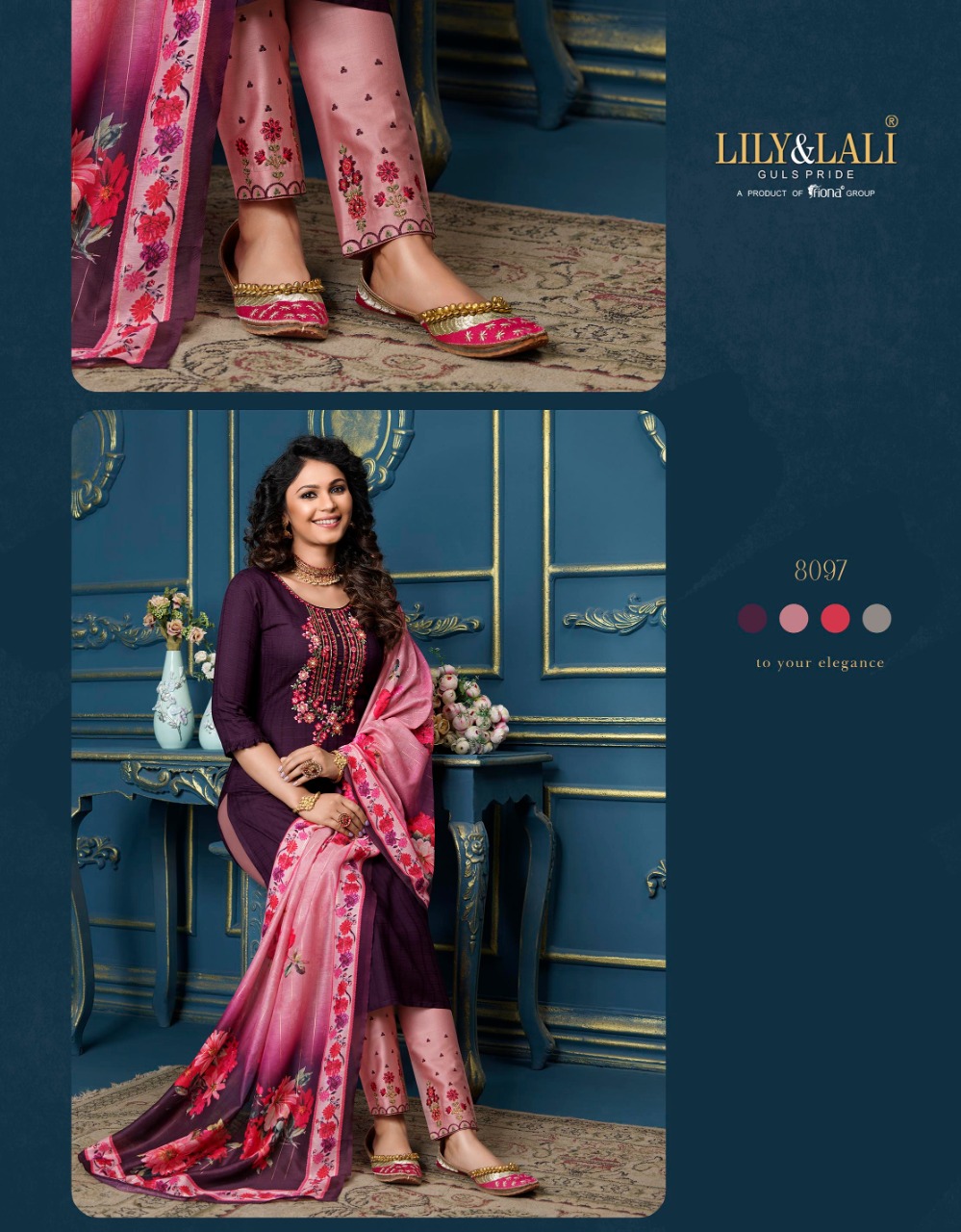 lily and lali meher viscose festive look top with bottom and dupatta catalog