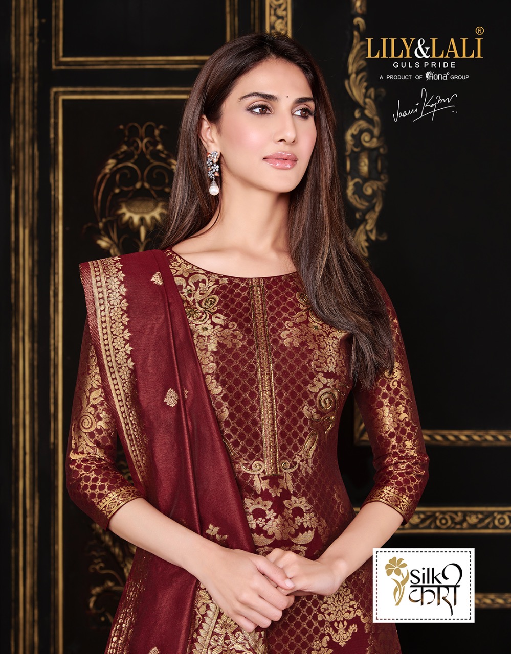 lily and lali silkkari Banarasi jaquard festive look top with bottom and dupatta catalog