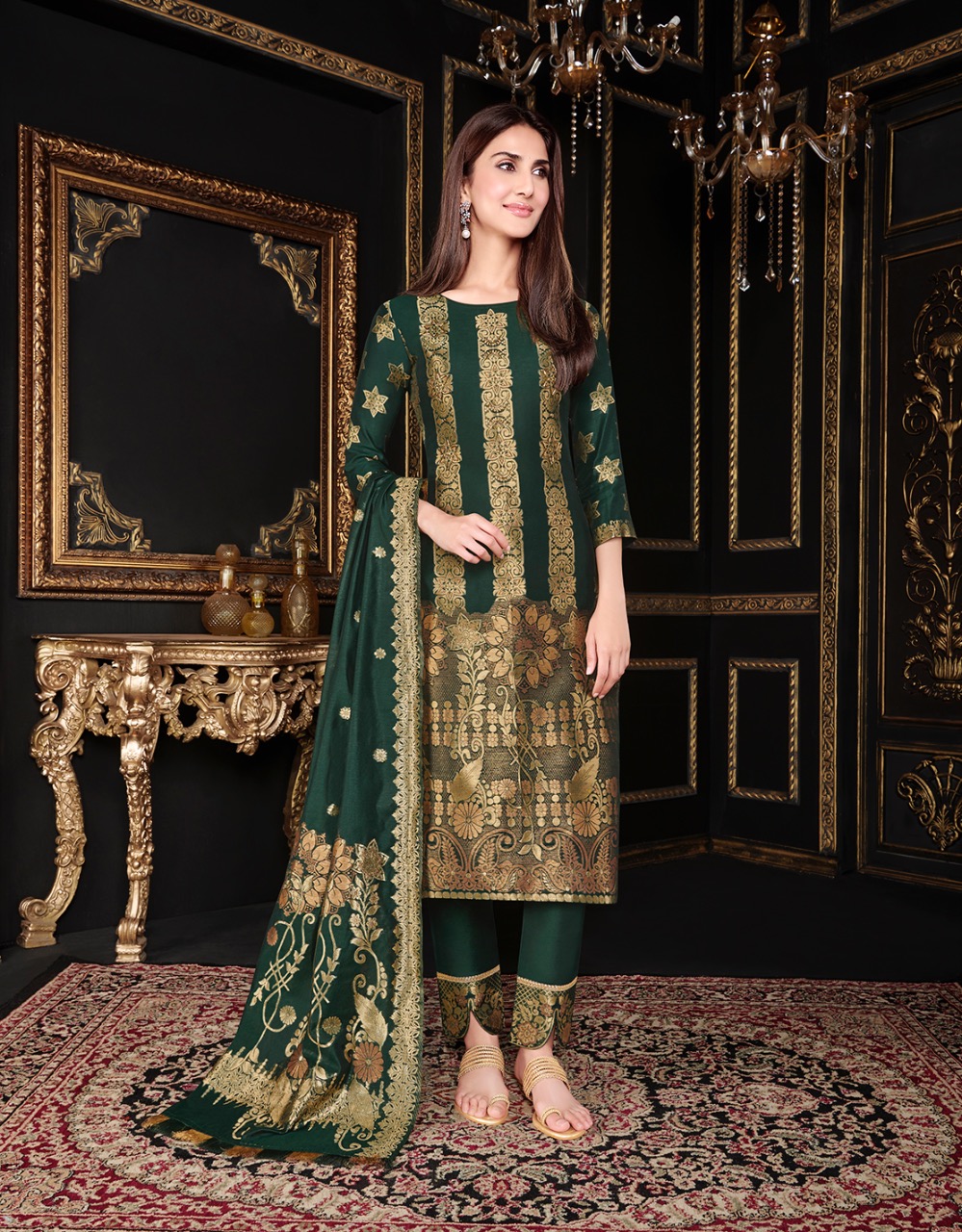 lily and lali silkkari Banarasi jaquard festive look top with bottom and dupatta catalog