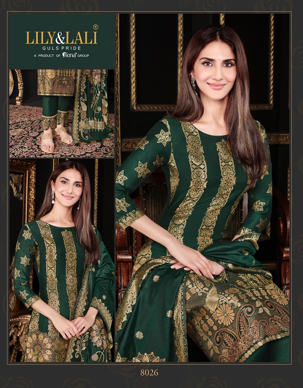 lily and lali silkkari Banarasi jaquard festive look top with bottom and dupatta catalog