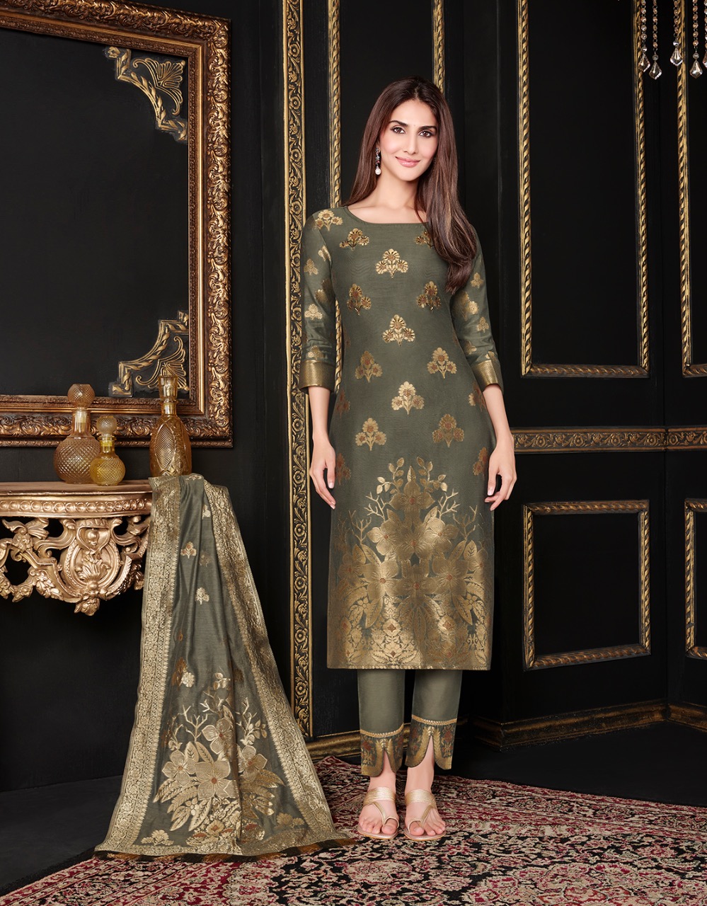 lily and lali silkkari Banarasi jaquard festive look top with bottom and dupatta catalog