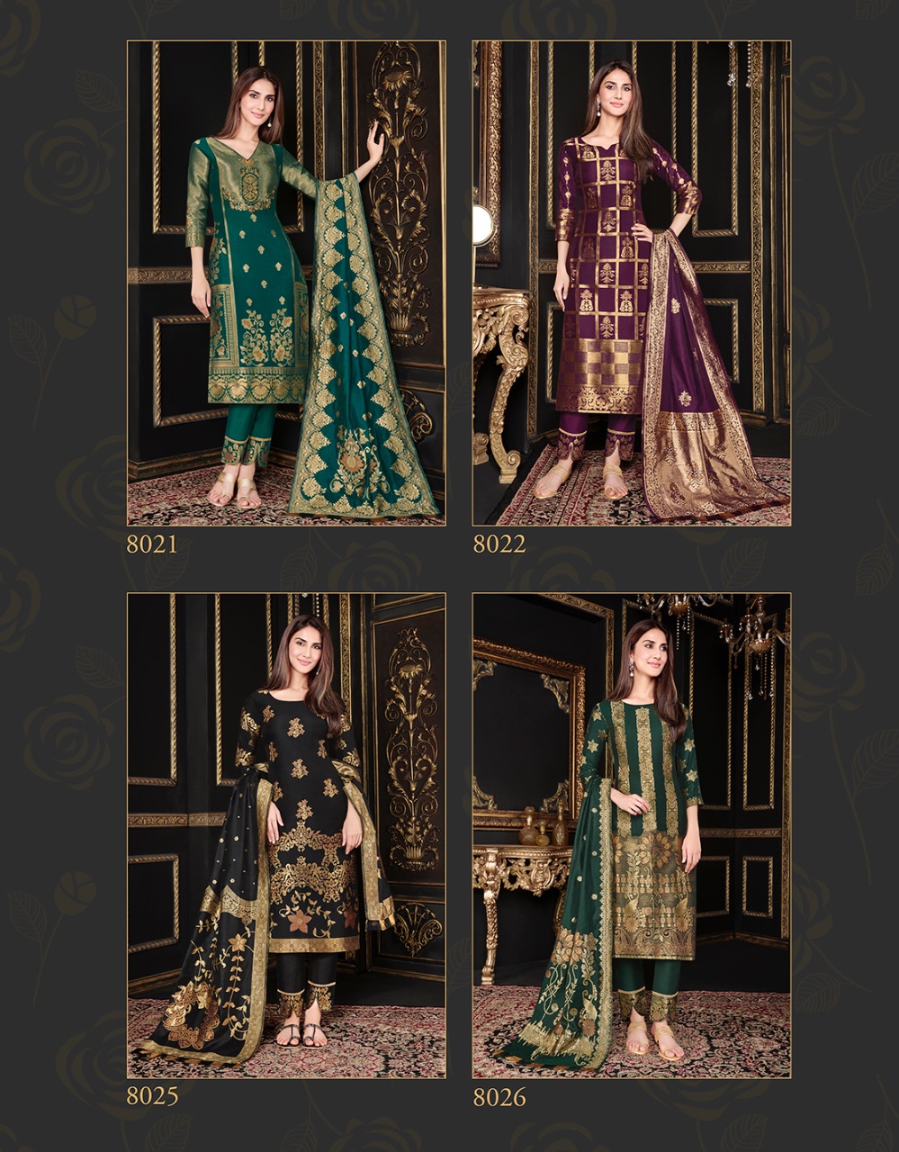 lily and lali silkkari Banarasi jaquard festive look top with bottom and dupatta catalog