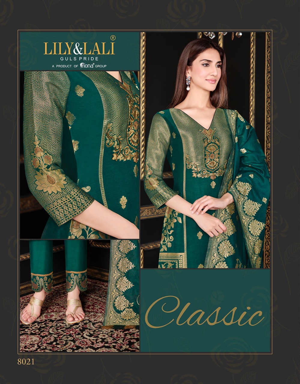 lily and lali silkkari Banarasi jaquard festive look top with bottom and dupatta catalog