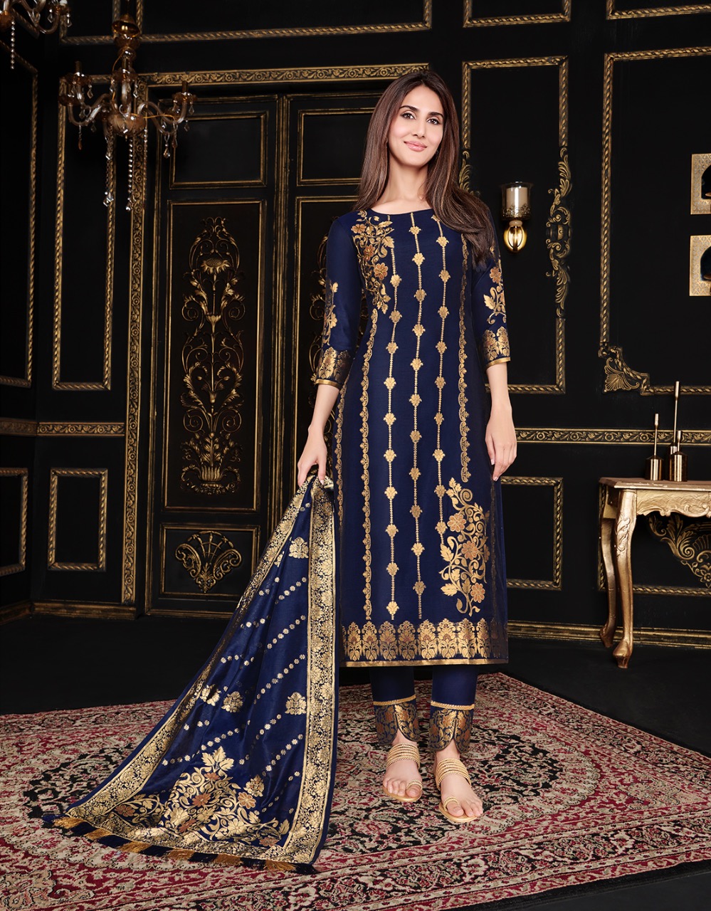 lily and lali silkkari Banarasi jaquard festive look top with bottom and dupatta catalog