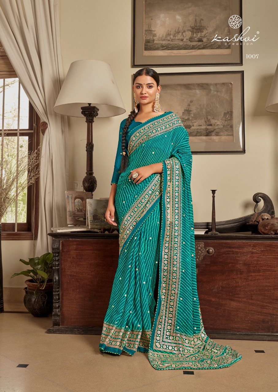 lt kashvi creation Jhoomar georgette innovative Lehariya print saree catalog