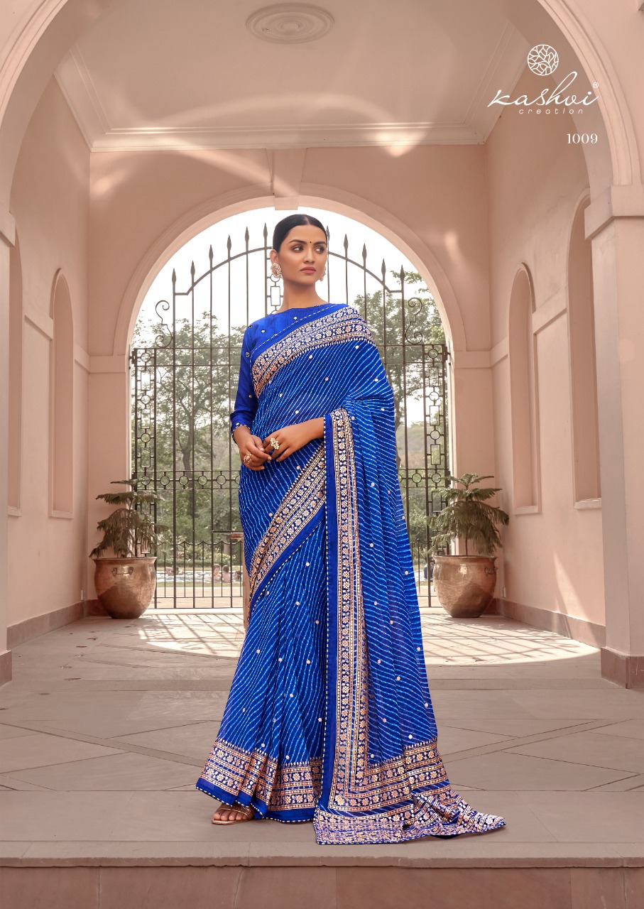 lt kashvi creation Jhoomar georgette innovative Lehariya print saree catalog