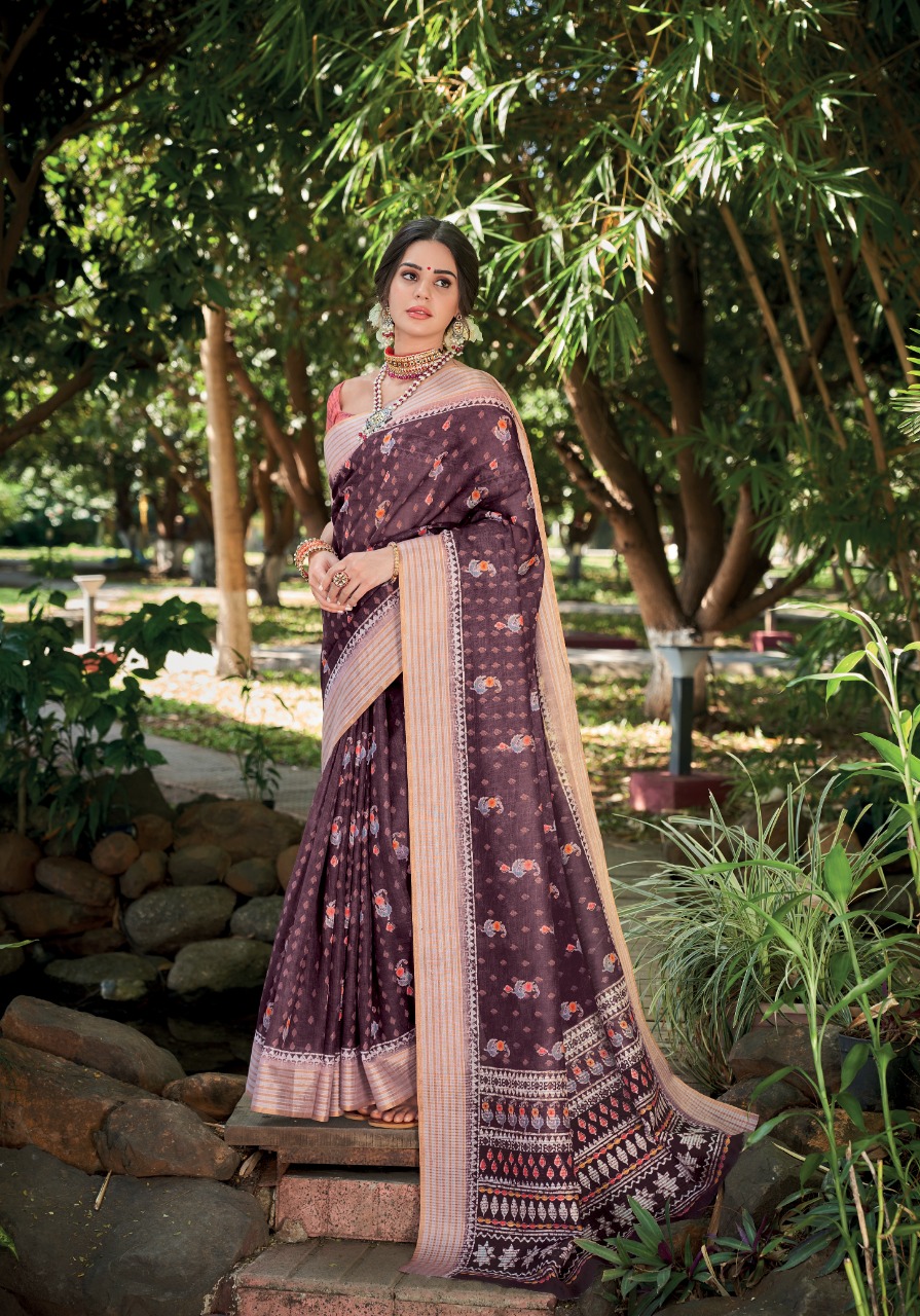 lt saree panghat linen silk graceful print saree catalog