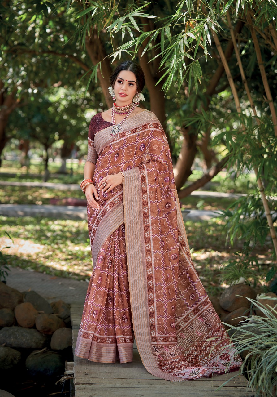 lt saree panghat linen silk graceful print saree catalog