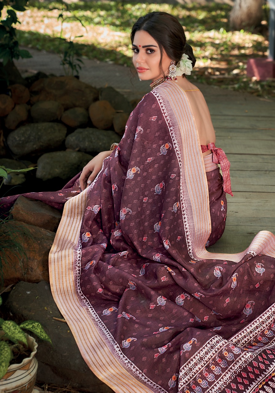 lt saree panghat linen silk graceful print saree catalog